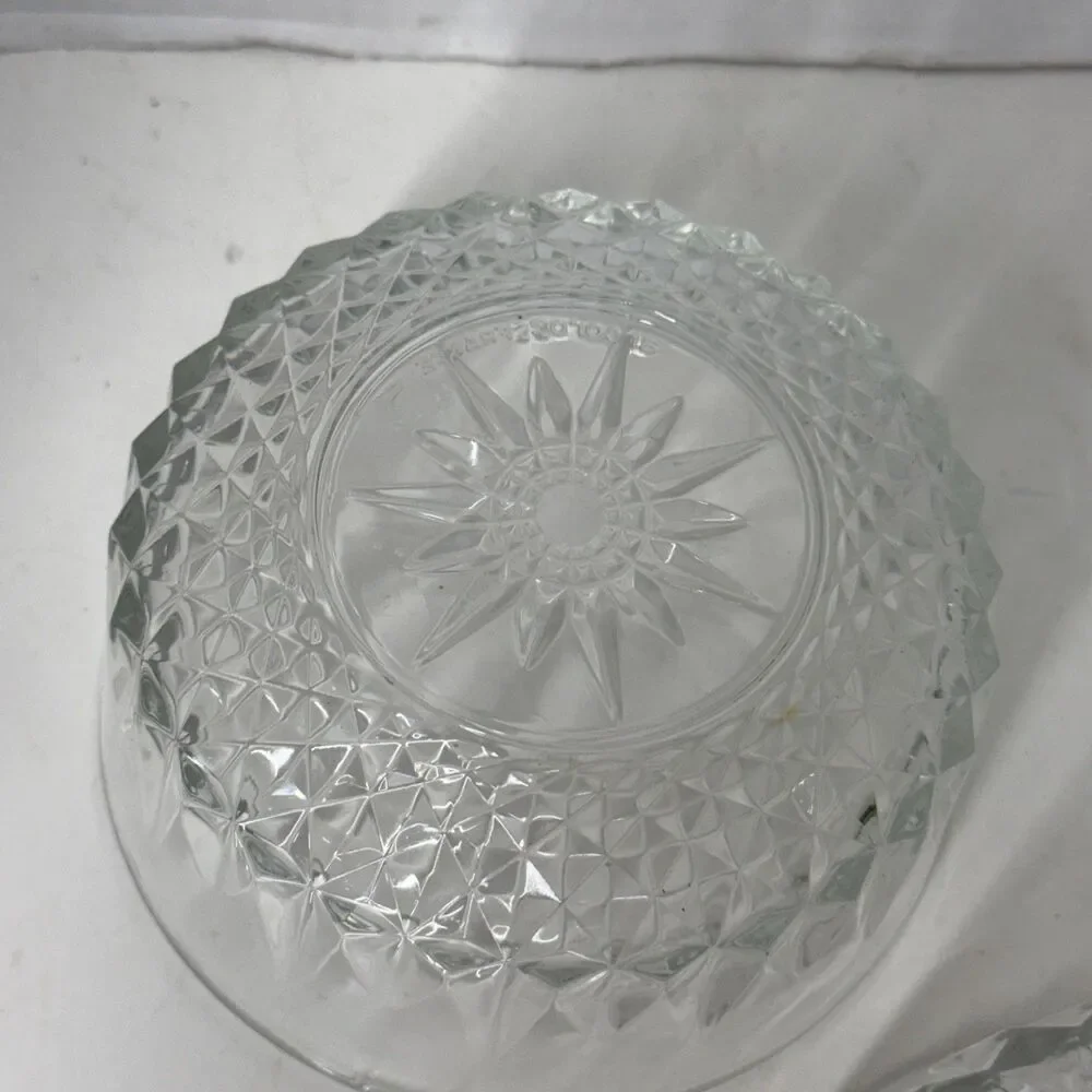 Arcoroc France Clear Glass Desert Bowls Diamond Starburst Pattern 5” Lot Of 3